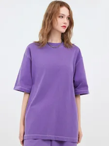 Heavy wash vintage short sleeve t-shirt drop shoulder oversized cotton purple tee top