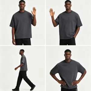 Men's drop shoulder short sleeve t-shirt pure cotton dark gray casual summer top new trendy