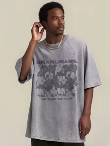 Vintage acid wash grey oversized short sleeve t-shirt for men and women street hip hop top