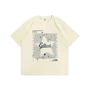 Men's loose drop shoulder short sleeve t-shirt with cool graphic print aesthetic streetwear top.