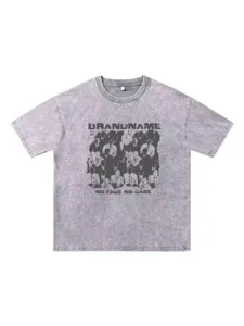 Vintage washed short sleeve t-shirt for men and women, oversized hip hop style graphic tee.