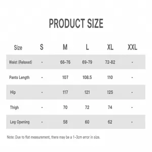 Grössentabelle für Herren Freizeithose mit genauen Massen für Taille, Länge und Hüfte.