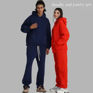 Heavyweight 350G fleece hoodie and sweatpants set for men and women autumn winter.