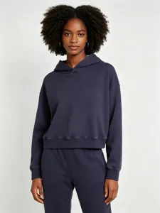 Sweat à Capuche Court en Coton Lourd pour Femmes Rétro Acid Wash Pull Décontracté Manches Longues