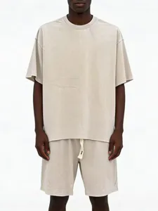 Vintage washed oversized short sleeve t-shirt and shorts set for men, casual streetwear outfit.