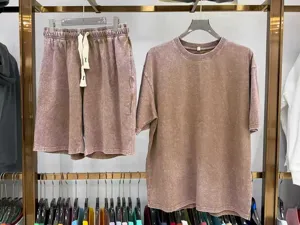 Vintage washed short sleeve t-shirt and shorts set, casual street style apparel detail.