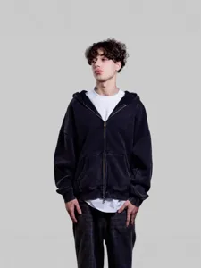 Men Women Unisex Oversize Washed Zip-Up Hoodie Fleece Thickened Casual Long Sleeve Hooded Sweatshirt