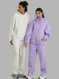 Men's Casual Fleece Lined Hooded Sweatshirt And Sweatpants Solid Color Long Sleeve Top And Bottom Winter Sportswear