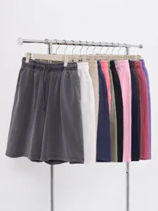 Men Retro Washed Casual Shorts Loose Fit Drawstring Cotton Five Point Pants Summer Hip Hop Vintage Apparel