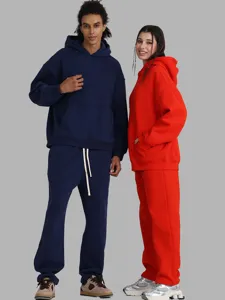 Unisex heavy fleece oversized hoodie and sweatpants tracksuit set for autumn and winter daily wear.