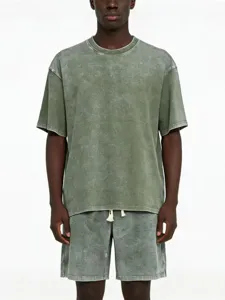 Vintage washed distressed short sleeve t shirt and shorts streetwear mens casual cotton set