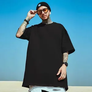 Camiseta Casual de Gramaje Alto con Hombros Caídos para Hombre Color Sólido Holgada Básica Manga Corta