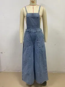 Womens denim overalls casual loose wide leg cargo pants retro street style streetwear fashion