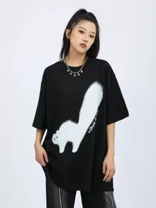 Oversized short sleeve t-shirt with unique graphic print and comfortable streetwear style.