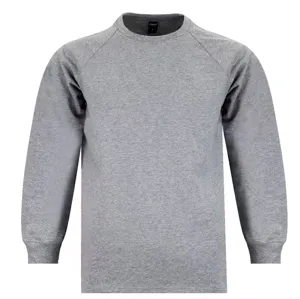 Heavyweight cotton raglan long sleeve t-shirt in grey, detailed view of fabric and collar.