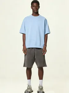Mens Casual Cotton Blend T Shirt Loose Drop Shoulder Solid Color Short Sleeve Top Oversized Basic Streetwear Tee
