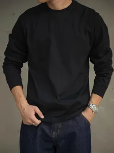 Men Heavyweight Black Cotton Raglan Long Sleeve T-Shirt Casual Urban Minimalist Base Top