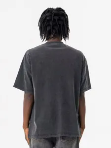 Vintage Waschung Kurzarm T-Shirt Detailansicht, lockerer Hiphop Casual Streetwear Style.