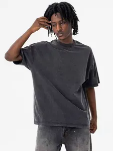 Herren Casual Vintage Gewaschen Baumwolle T-Shirt Lockere Passform Einfarbig Kurzarm Überschnittene Schulter Oversize Hip Hop Tee