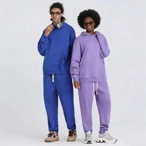 Heavyweight fleece hoodie and sweatpants tracksuit set, perfect stylish streetwear for winter.
