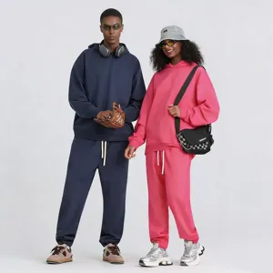 Heavyweight fleece hooded sweatshirt and sweatpants set, casual winter tracksuit for men and women.