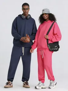 Heavyweight fleece hoodie and sweatpants set couple matching streetwear tracksuits