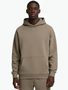 Men's heavyweight hooded sweatshirt casual loose fit solid color autumn winter pullover top