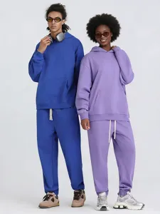 Heavyweight 430g fleece hoodie and sweatpants set, comfortable casual sportswear for men and women.