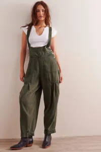 Femme salopette en denim decontractée ample sans manches poches latérales détail