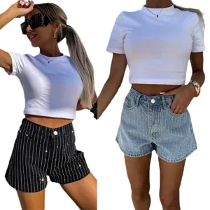 Shorts di jeans con strass da donna estate moda streetwear casual taglio dritto