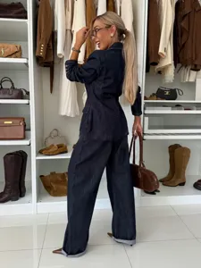 2025 Autumn relaxed straight wide leg denim pants women casual long jeans trousers outfit