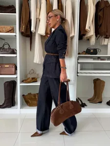 2025 autumn new fashion casual loose straight wide-leg denim long pants stylish floor jeans