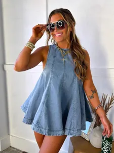 Summer European American women fashion casual loose sleeveless denim shorts set stylish outfit chic