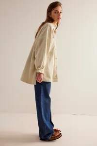 Casual oversized corduroy long sleeve shirt jacket for women, stylish everyday street wear.