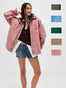 Women's Casual Denim Jacket Long Sleeve Turn-Down Collar Button Down Pocket Loose Fit Oversized Vintage Outerwear