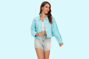Lichtblauwe destroyed denim jasje vrouwen casual korte rafels jeansjas mode bovenkleding