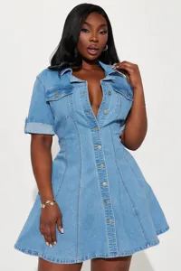 Casual lapel button down short sleeve denim mini dress for women stylish slim fit outfit.