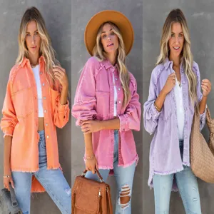 Women Oversized Washed Denim Jacket With Frayed Fringed Edge Streetwear Casual Tassel Jean Coat For Autumn Winter Fashion Outerwear