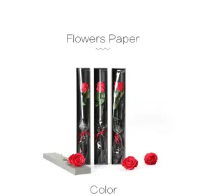 Single stem soap rose flower gift box with elegant packaging and loose flower heads for DIY crafts.