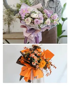 Double-sided waterproof flower wrapping paper details, Korean style bouquet packaging material.