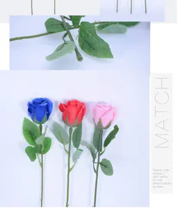 Artificial rose flower stems with green leaves DIY handmade craft material details.