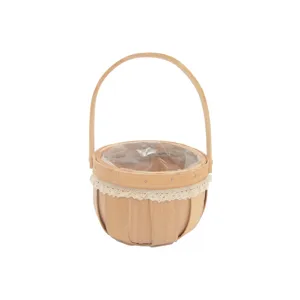 Mini Gewebter Holz-Blumenkorb Mit Spitzenbesatz Handgefertigter Kürbisförmiger Handkorb Für Blumenarrangements Zuhause Deko Geschenk