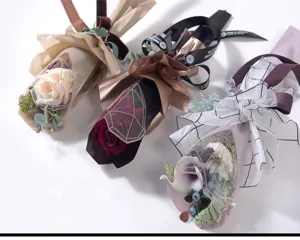 Single rose flower packaging bag diamond heart waterproof floral wrapping paper mini bouquet