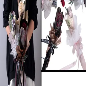 Single rose flower packaging bag diamond heart waterproof wrapping paper mini bouquet floral supply