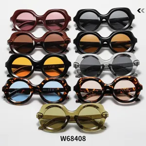 Trendy vintage round frame women sunglasses, elegant French style thick frame sun glasses for ladies.