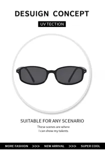 Nahaufnahme der Vintage schmalen rechteckigen schwarzen Sonnenbrille für den Alltag.