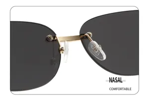 Randlose Sonnenbrille Detailansicht mit komfortabler Nasenbrücke und edlem Metallsteg.