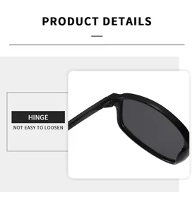 Retro schmale rechteckige schwarze Sonnenbrille Detail mit robustem Scharnierdesign.