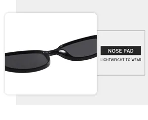 Vintage schmale rechteckige schwarze Sonnenbrille Detailansicht mit leichtem Nasenpolster Design.