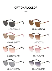 Damen rahmenlose Sonnenbrille mit eleganten Perlen Bügeln, Luxus Mode Sonnenschutz Brille.